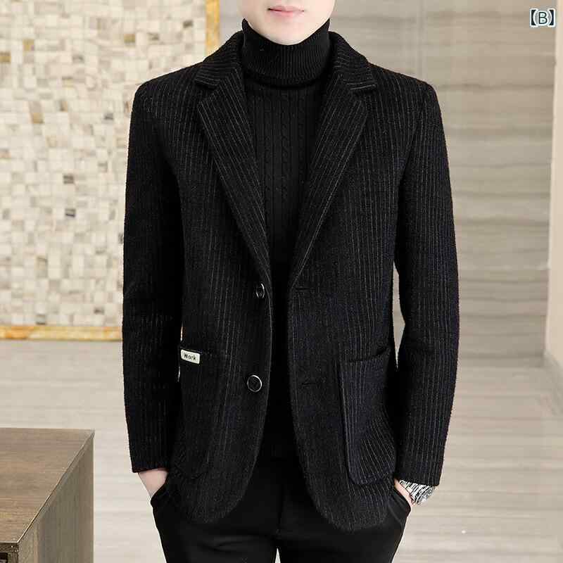 ジャケット メンズ 高級感 ファッション メルトン調 テーラードジャケット スリムフィット ブリティッシュ ストライプ柄 1つボタン カジュアル ビジネス オフィス 通勤 ブラック ホワイト カーキ