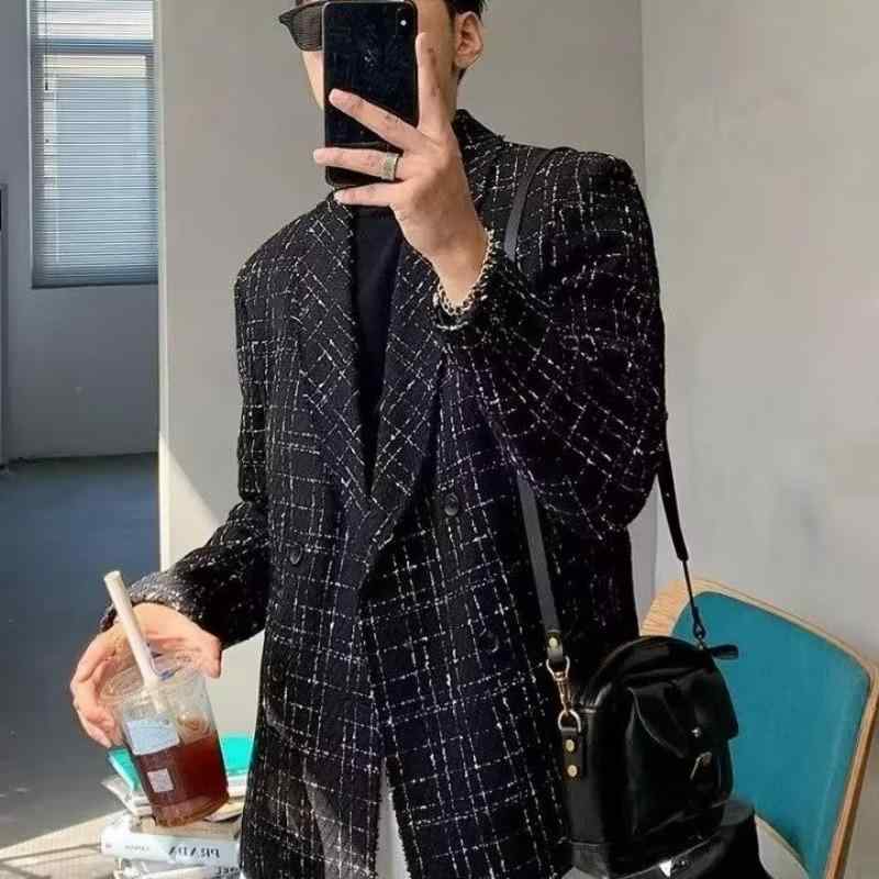 ジャケット メンズ 秋冬 カジュアル スタイリッシュ 高級感 グレンチェック柄 ブレザー ウォッシャブル ゆったり テーラードカラー 長袖 ポリエステル混紡 普段使い 通勤 大人カジュアル ブラック ベージュ