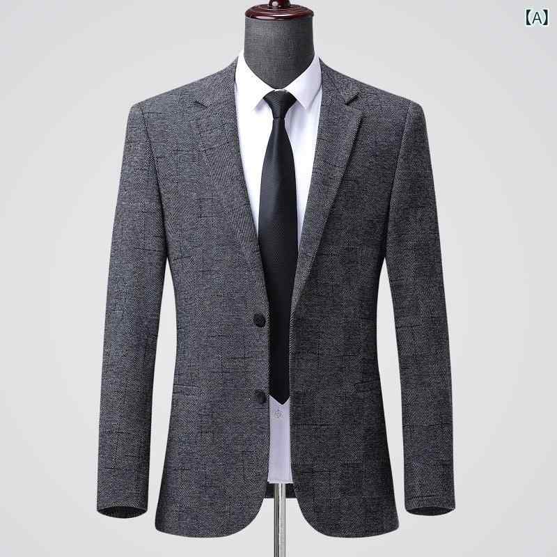 ジャケット メンズ ミドル世代 秋冬 ウール シングルブレスト ゆったり ビジネス カジュアル スーツジャケット グレー 高級感 しわになりにくい 通気性 耐久性 通勤 オフィス