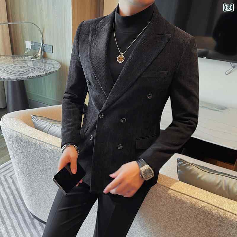 ジャケット メンズ 男性用 秋冬 高品質 厚手 カジュアル ビジネスカジュアル テーラードジャケット ブレザー 上着 スリムフィット ポリエステル混紡 サイドベンツ