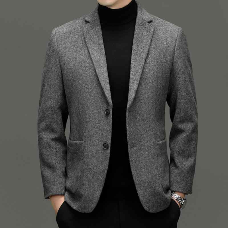 テーラードジャケット メンズ 秋冬 100%ウール カジュアル ビジネス 高級感 ブレザー 長袖 アウター 普段使い ゆったり 丈夫 ブラック グレー カーキ テーラードカラー