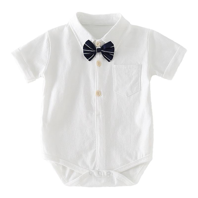 ロンパース 男の子 ベビー 新生児 半袖 夏物 綿100% カバーオール 紳士風 蝶ネクタイ 襟付き 白 コットン 前開き フォーマル 礼服 出産祝い お宮参り 記念撮影用