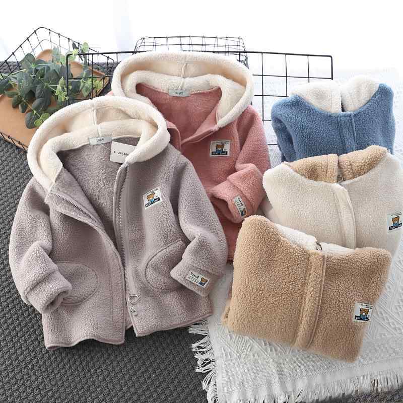 キッズ アウター 男女兼用 フード付き ミドル丈 ボアコート 秋冬 裏起毛 厚手 保温 カジュアル ジップアップ 無地 ポリエステル ピンク グレー ダークブル...