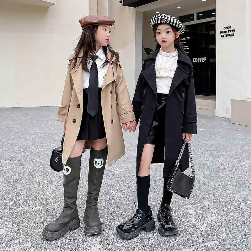 コート 女の子 ガールズ ジュニア 春秋 ロング丈 トレンチコート 韓国風 オルチャンスタイル おしゃれ かわいい カジュアル アウター 長袖 フードなし 襟付...