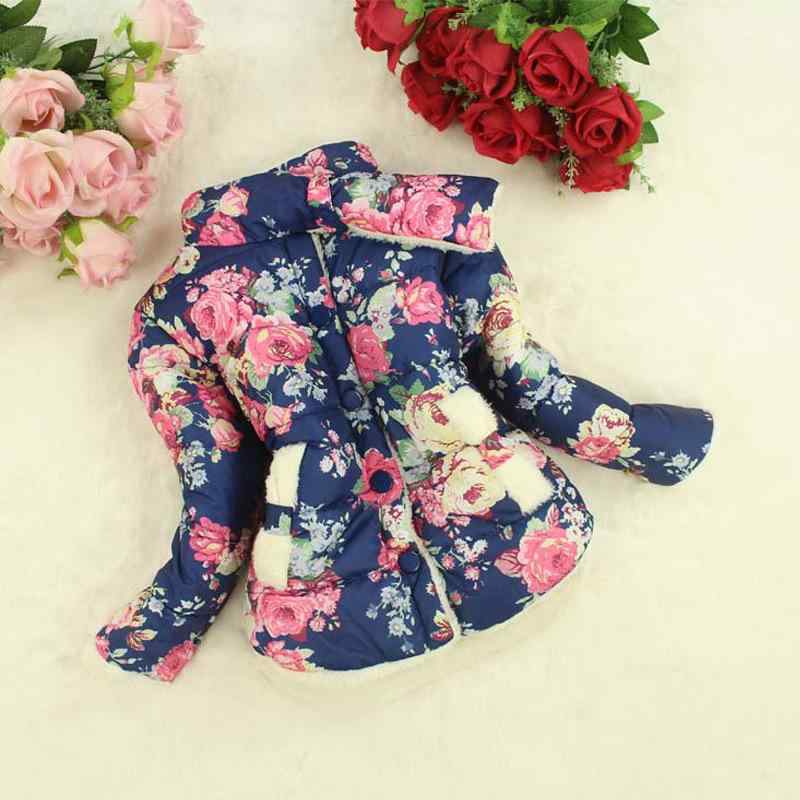 ベビー キッズ アウター 男の子 女の子 秋冬 スタンドカラー 裏ボア プリント 花柄 厚手 保温 ジャケット コート レーヨン アクリル ポリエステル ブルー...