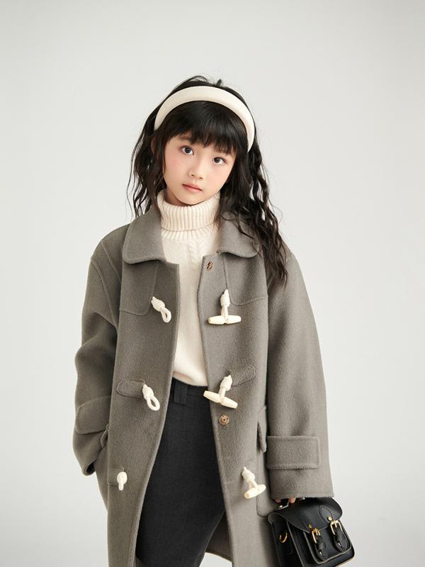 コート 女の子 キッズ 女児 子供 メルトン ウール ミドル丈 セミロング 厚手 防寒 暖かい おしゃれ 上品 襟付き シングルボタン 無地 秋冬 アウター