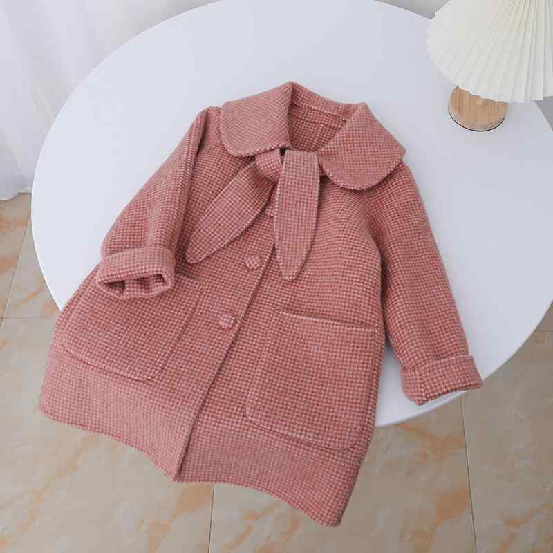 コート 女の子 秋冬 かわいい うさぎ耳 襟付き テーラードカラー ダブルフェイス カシミヤ混 ウール メルトン 厚手 アウター ミドル丈 長袖 ウエストベルト...