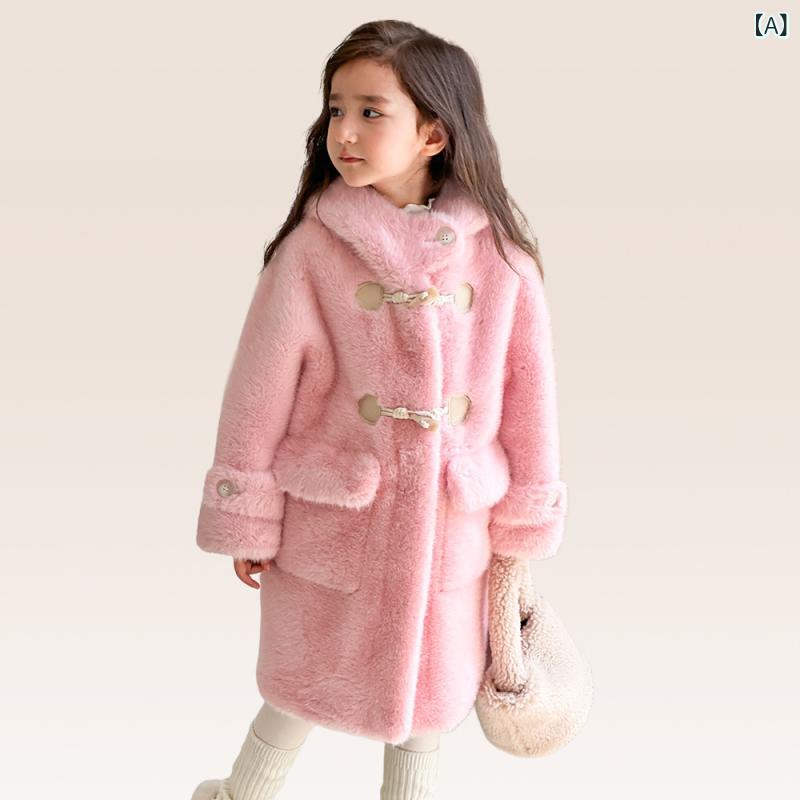 コート 女の子 キッズ 子供 女児 ベビー フェイクファー ボア ダッフルボタン トグルボタン フード付き 厚手 暖かい 防寒 カジュアル 普段使い 通学 お出かけ 韓国風 冬 アウター