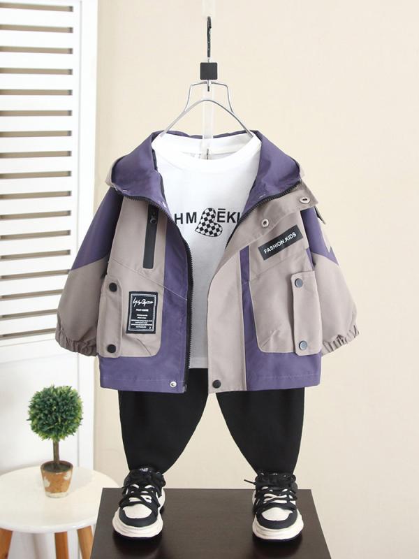 アウター 男の子 キッズ ウインドブレーカー マウンテンパーカー フードなし 襟付き ワークジャケット ポリエステル ロゴ ミドル丈 秋冬 カジュアル 通学 普...