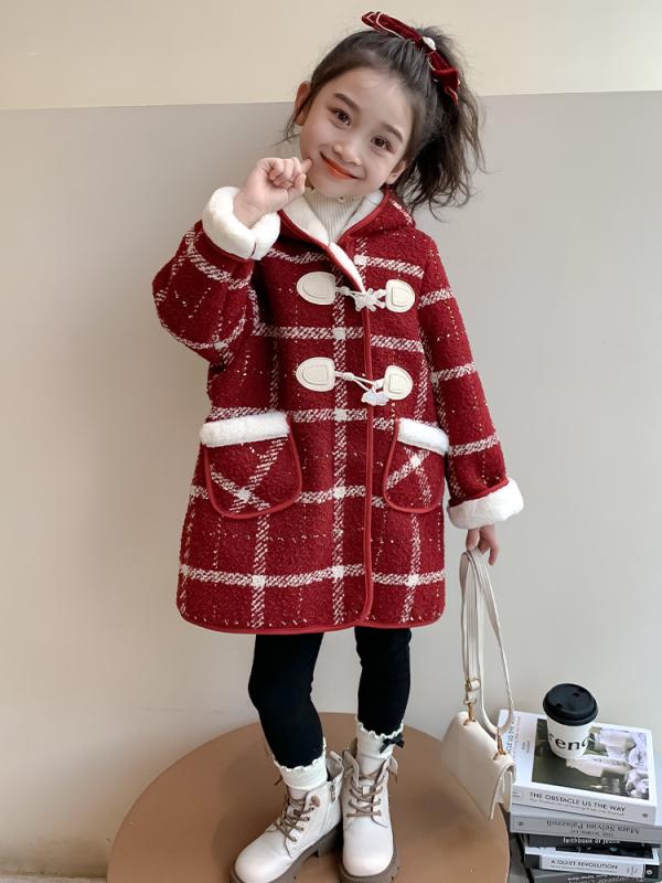 コート 女の子 キッズ 冬物 アウター 裏起毛 厚手 メルトン素材 上品 かわいい おしゃれ ミドル丈 レッド 赤 通学 普段使い