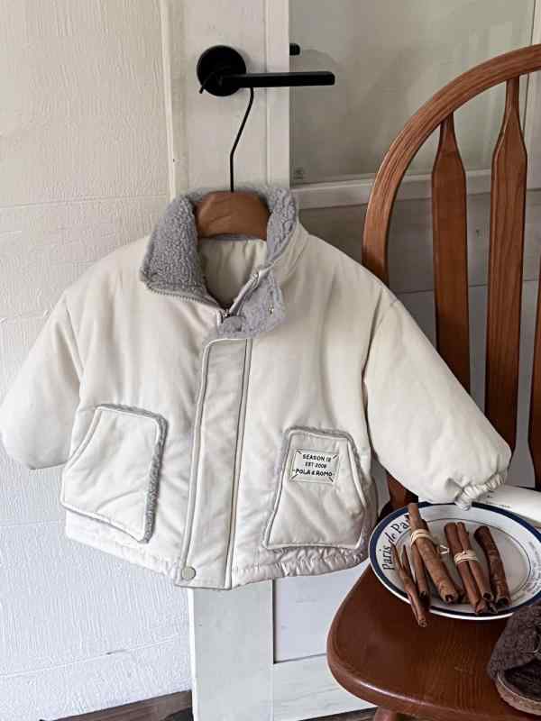 コート 男の子 キッズ 冬 裏ボア 厚手 保温 防寒 綿アウター 子供服 ベビー 中綿ジャケット 暖かい 通学 普段使い カジュアル アイボリー ショート丈