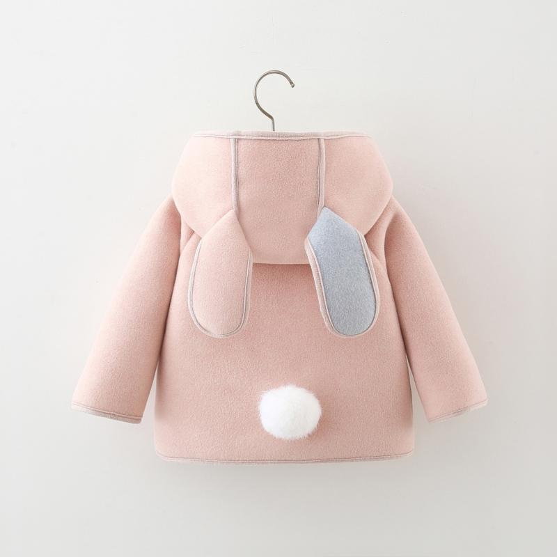 キッズコート 女の子 幼児 ベビー うさ耳 ダブルボタン 厚手 防寒 ポリエステル 裏地綿 フード付き かわいい 韓国風 秋冬 ピンク グレー 80 90 10...