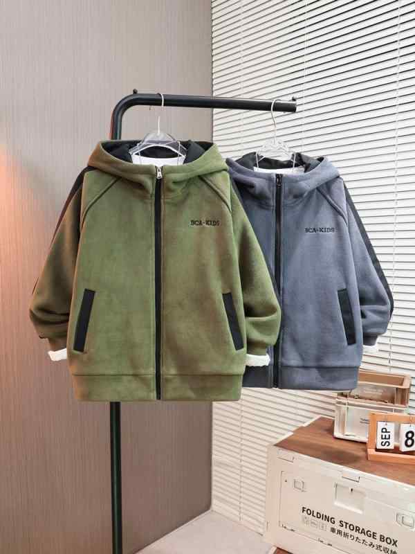 アウター 男の子 キッズ ジュニア 秋冬 フード付き パーカー 厚手 裏起毛 フリース ジップアップ ミドル丈 暖かい 防寒 綿混 ポリエステル カジュアル 普...