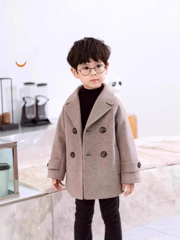 コート 男の子 キッズ メルトン調 ポリエステル テーラードジャケット 厚手 保温性 おしゃれ カジュアル フォーマル 秋冬春 カーキ ダークグレー ブリットッ...