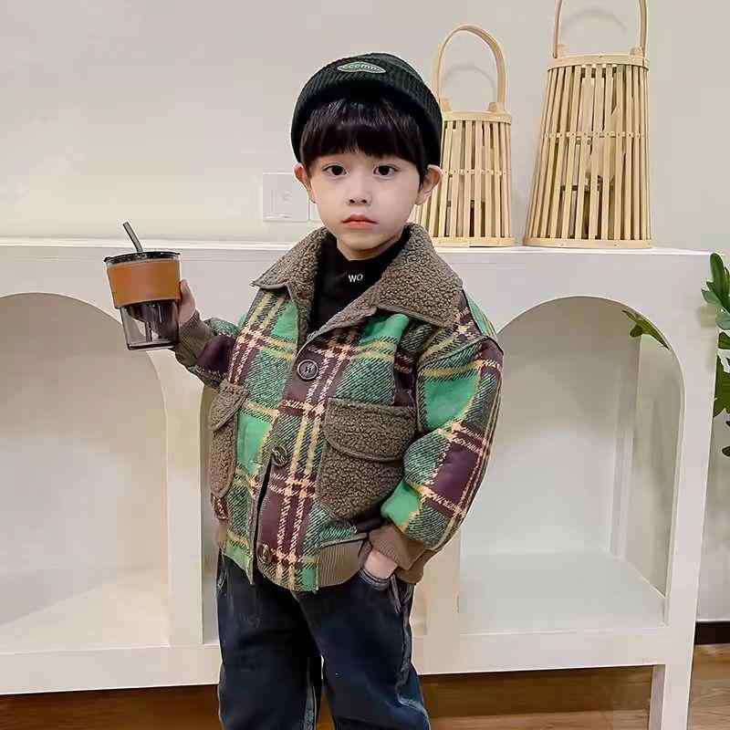 コート 男の子 キッズ ベビー ウール メルトン 裏ボア ボア フェイクファー フードなし 襟付き チェック柄 カジュアル おしゃれ かっこいい 防寒 秋冬 ア...