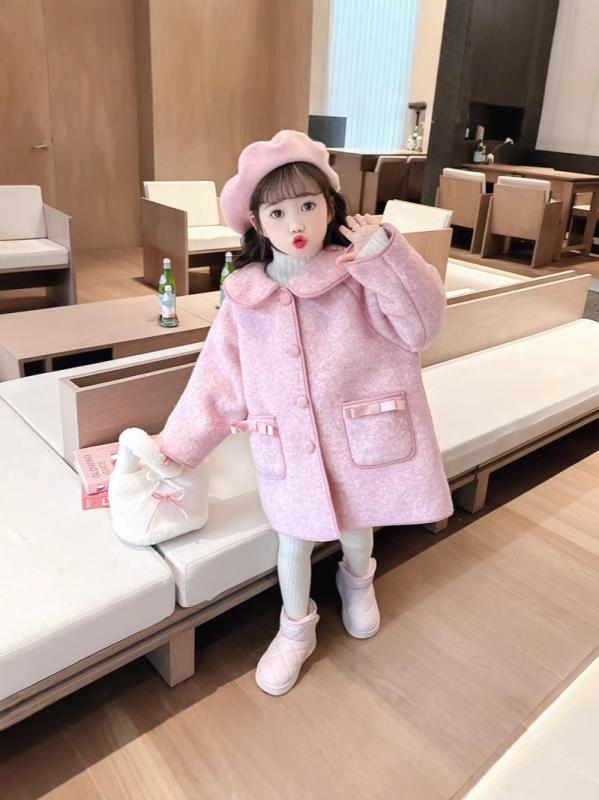 コート 女の子 子供 キッズ 秋冬 ウール メルトン ポリエステル ミドル丈 フード付き 襟付き 厚手 あったか 防寒 おしゃれ かわいい 韓国風 無地 ピンク...