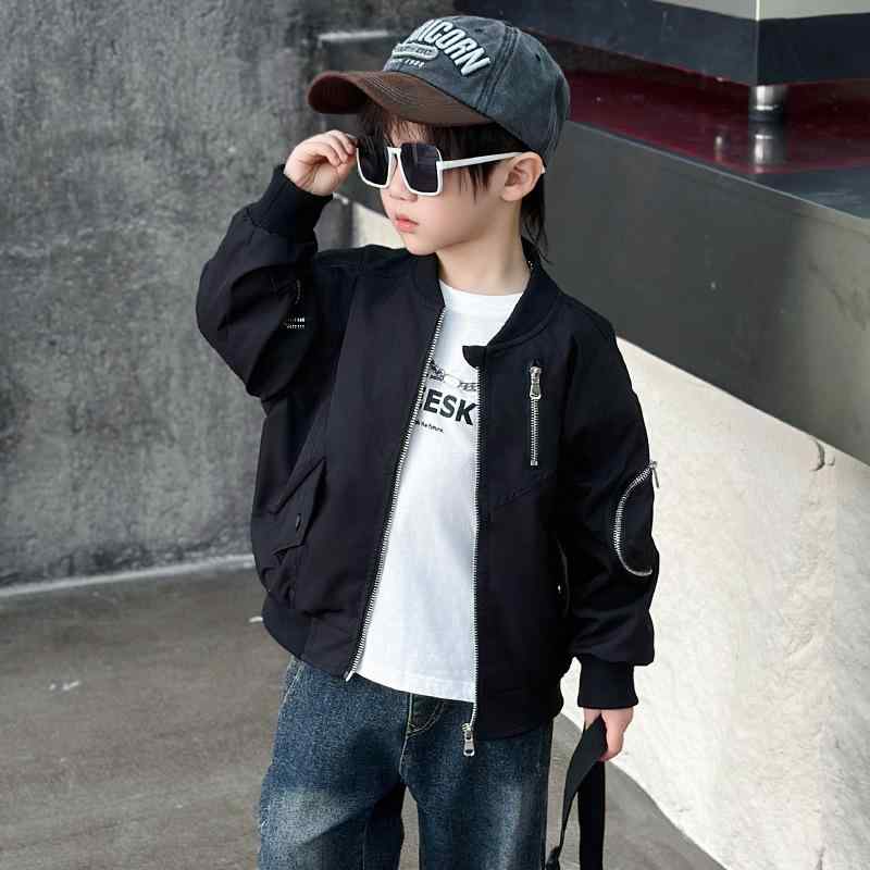 ジャケット キッズ 男の子 袖ジップ 韓国風 おしゃれ トレンド ゆったり スタジャン ブルゾン アウター 春夏 綿 ポリエステル 再生繊維 カジュアル 普段使...