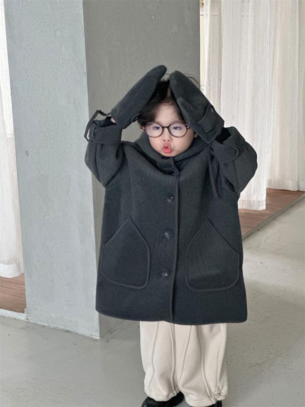 コート キッズ 男の子 女の子 男女兼用 メルトン ウール ポリエステル 厚手 防寒 ロング丈 フード付き 裏起毛 あたたかい おしゃれ 韓国ファッション トレ...