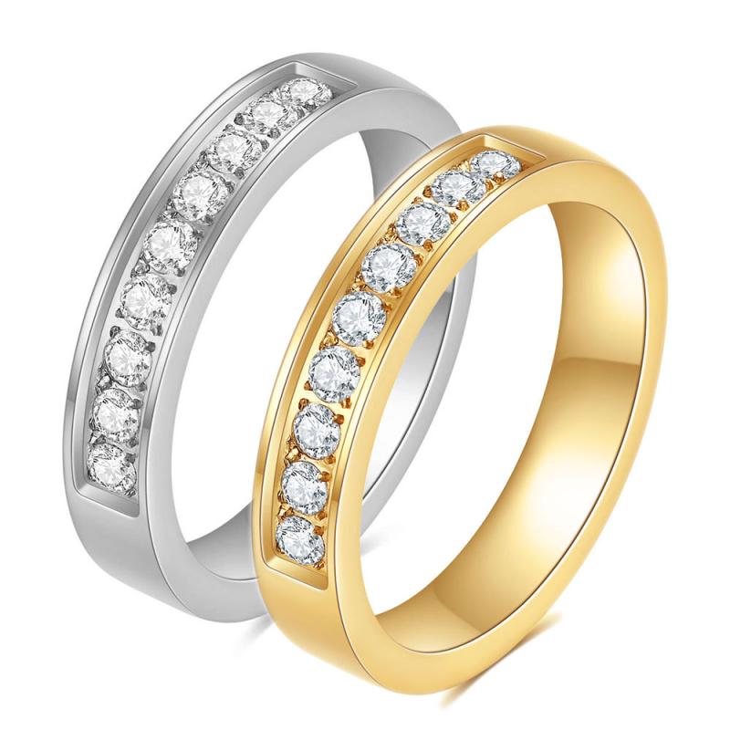 指輪 レディース カップル 欧米風 シンプル ミニマル ベーシック 幾何学デザイン 4mm幅 ジルコニア チタン合金 金属アレルギー対応 軽量 普段使い デイリーユース シルバー ゴールド