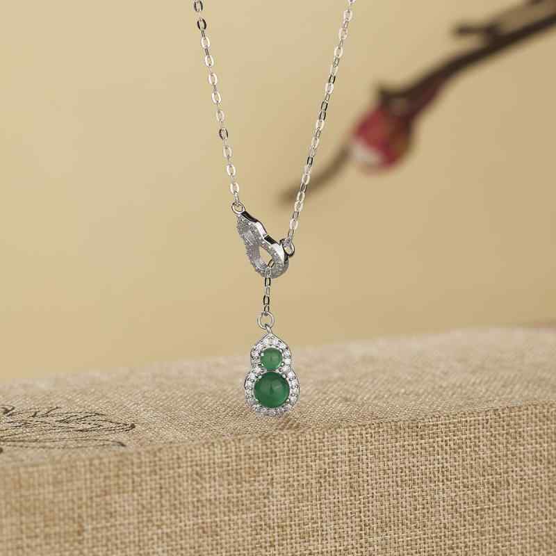 ネックレス レディース S925 シルバー 天然カルセドニー 高品質マノウ ひょうたんモチーフ 縁起物 モダンチャイニーズ 鎖骨チェーン 上品 エレガント(4)