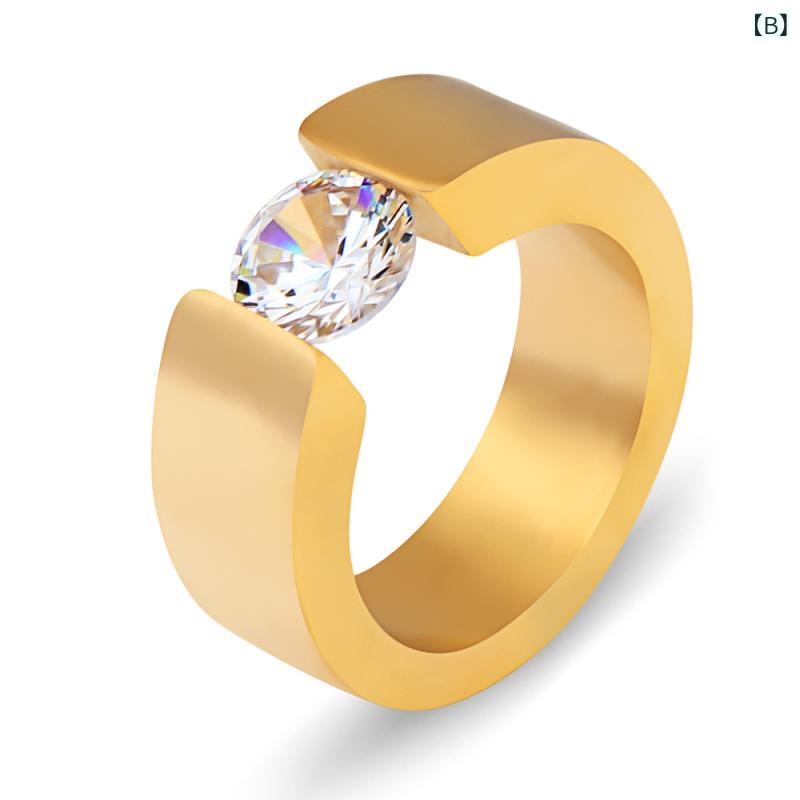 way-ugoの指輪 男女兼用 オープンリング ペア カップル向け 8mm ジルコニア 埋め込み チタン鋼 ステンレス製 幾何学デザイン シンプル スタイリッシュ 韓国風 おしゃれ デイリーユース ブラック ゴールド シルバー｜アングル3