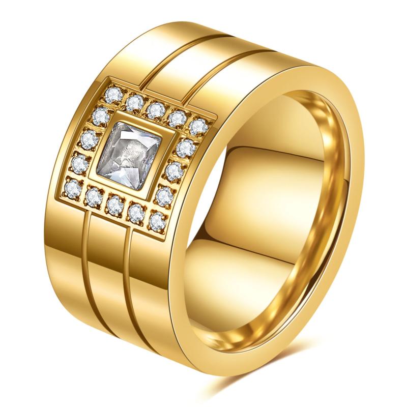 指輪 レディース リング 女性用 チタン鋼 ステンレス鋼 幾何学 スクエア 四角 ジルコニア 欧米風 ファッション おしゃれ 人気 デイリー カジュアル オフィス シルバー ゴールド