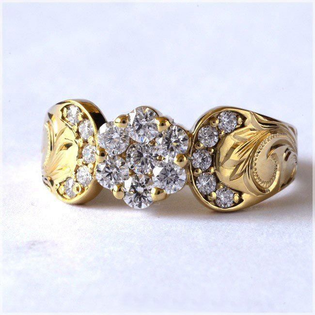 指輪 レディース フラワーデザインリング 煌めくパヴェジルコニア 上品 エレガント ゴールドカラー 合金製 電気メッキ加工 オフィス カジュアル パーティーシーン