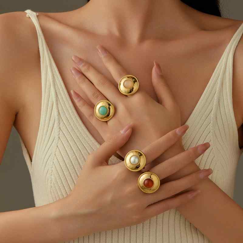 指輪 レディース フレンチ レトロ 宮廷風 チタン鋼 サークル 天然石 ハートモチーフ ファッション シンプル 高級感 リング 女性用 おしゃれ デイリー アクセサリー 電気メッキ加工(4)