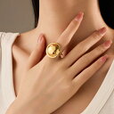 指輪 レディース ステンレス 欧米風 不規則 凹凸デザイン 楕円形 オープンリング ファッションリング 軽やか 上品 通勤 普段使い 電気メッキ加工 手元 アクセサリー