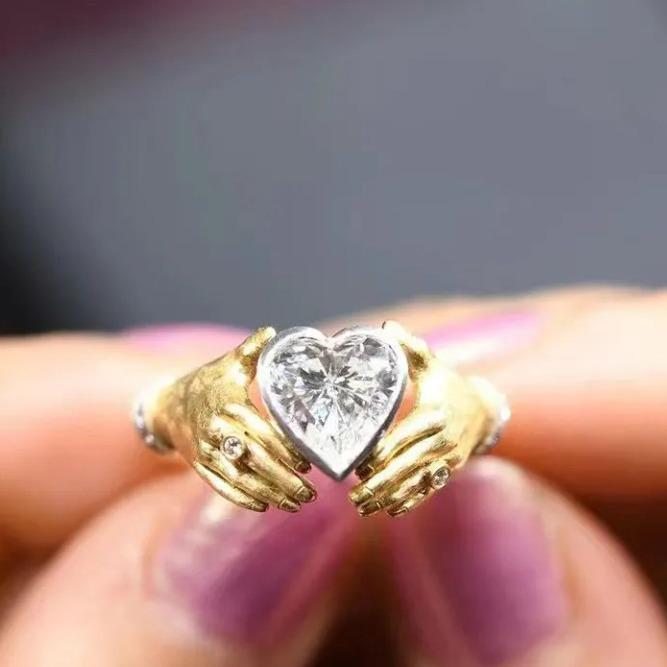 指輪 かわいい 個性的 高見え ライトラグジュアリー シンプル 開口 フリーサイズ ハートモチーフ 銅製 ジルコニア 清楚 フェミニン 人差し指 デイリーユース 万能(4)