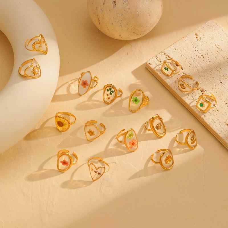 指輪 レディース 欧米スタイル ステンレス チタン鋼 プリザーブドフラワー レジン フラワー SNS映え ト..