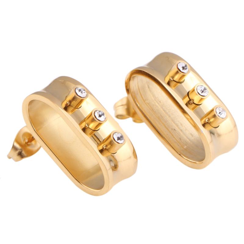 ピアス イヤリング レディース 女性用 18K金メッキ チタン鋼 ジルコニア 埋め込み ベルトバックル モチーフ 幾何学デザイン 欧米風 個性的 大ぶり 存在感 華やか エレガント ゴールド ファッション