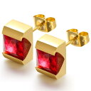 ピアス レディース スクエア ジルコニア チタン鋼 7mm 10mm スタッドピアス 3色展開 ゴールド レッド ホワイト スティールカラー 欧米風 シンプル ファッション 通勤 オフィス