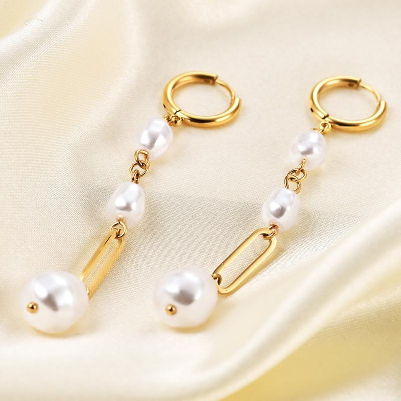 ピアス レディース 欧米風 レトロ シンプル フェイクパール 揺れる 幾何学 ウェーブ タッセル ロング ..