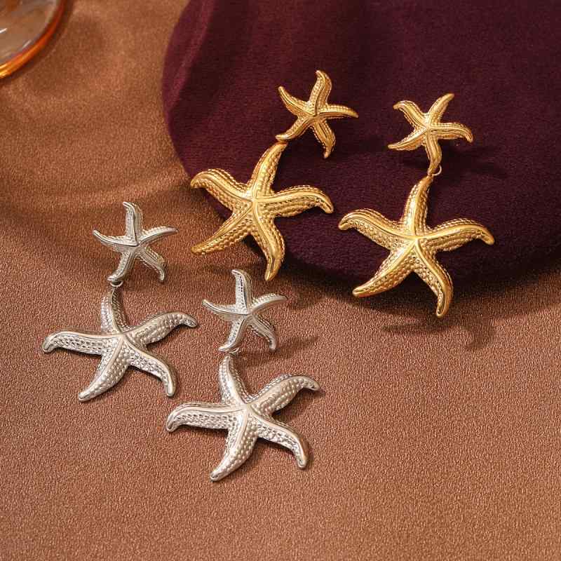 ピアス レディース 女性用 ヒトデ スターフィッシュ ステンレス製 18K 真空電気メッキ ゴールド シルバ..