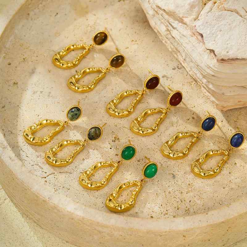 耳飾り レディース 女性用 フレンチスタイル ステンレス製 幾何学 キャッツアイ ターコイズ 天然石 上品 エレガント 大ぶり 存在感 万能 ピアス イヤリング 電気メッキ加工 秋冬 レトロ ヴィンテージ 通勤 オフィス 普段使い(4)