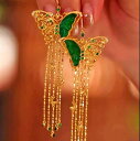 ピアス 蝶 バタフライ タッセル 中華風 アシンメトリー ジルコニア ドロップ 揺れる エレガント 銅製 レトロ クラシック 上品 耳飾り 普段使い パーティー