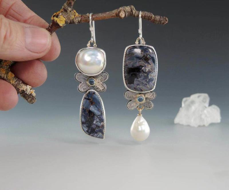 ピアス レディース ブルーオパール パール パール 左右非対称 アシンメトリー 個性的 欧米風 オフィス カジュアル 通勤 デイリー使い シルバーカラー 合金 シンプル ジュエリー アクセサリー