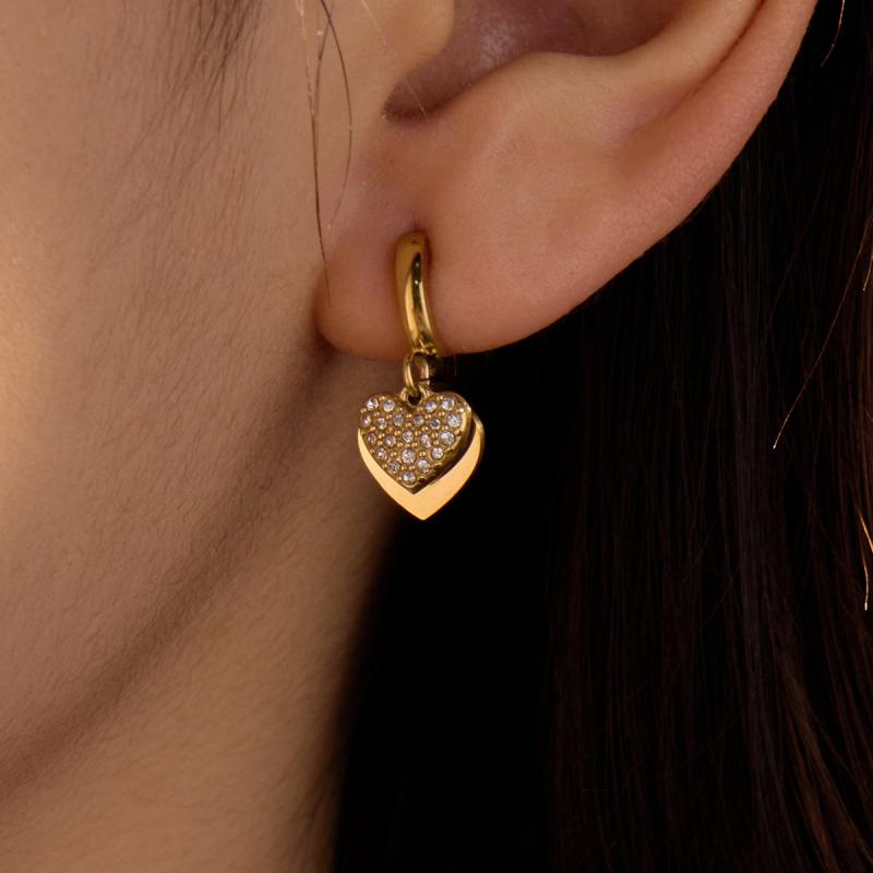 ピアス レディース 欧米風 軽奢 高級感 ステンレス チタン ハート 小粒ジルコニア スタッドピアス 電気メッキ加工 18K オフィス 通勤 普段使い 大人かわいい プレゼント(4)
