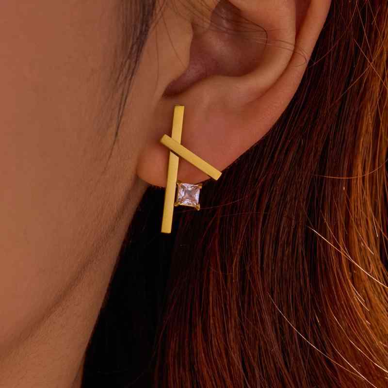 ピアス レディース 女性用 ステンレス製 サージカルステンレス ラインクロス ジルコニア シンプル デザ..