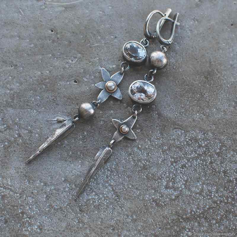 イヤリング ピアス 合金製 アンティークシルバー 幾何学模様 スターモチーフ ロングラインストーン タ..