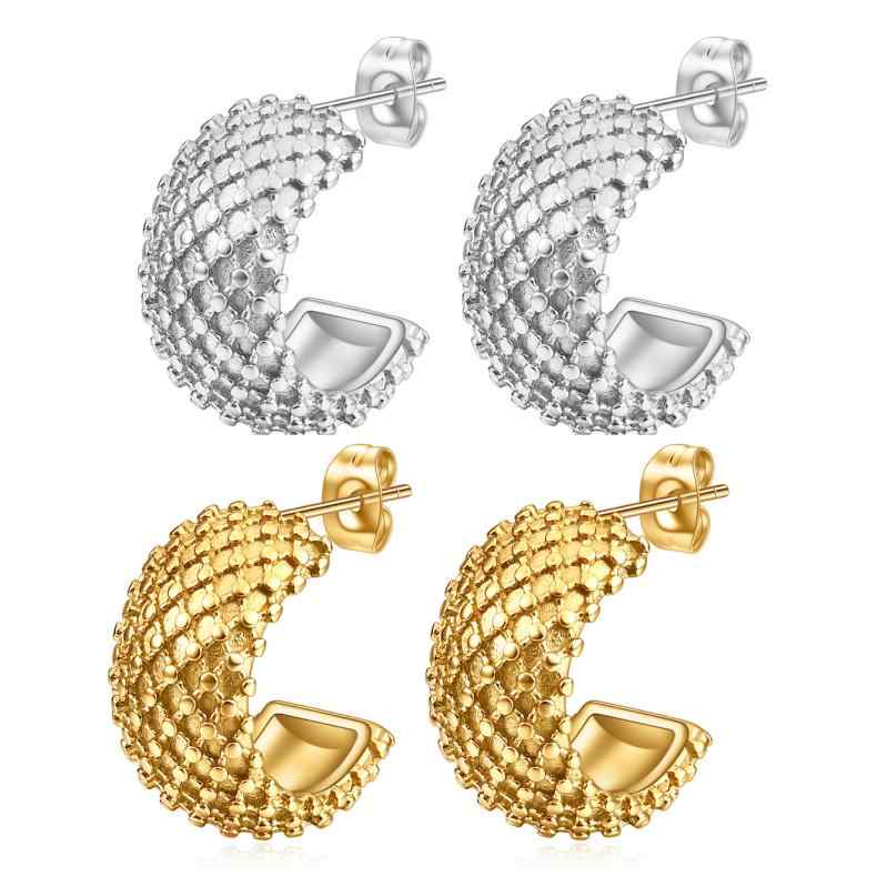 ピアス レディース ステンレス鋼 チタン鋼 C型 ドット柄 グリッド 幾何学模様 14K金メッキ シンプル 欧米風 ファッション オフィス 通勤 普段使い シルバー ゴールド イヤリング