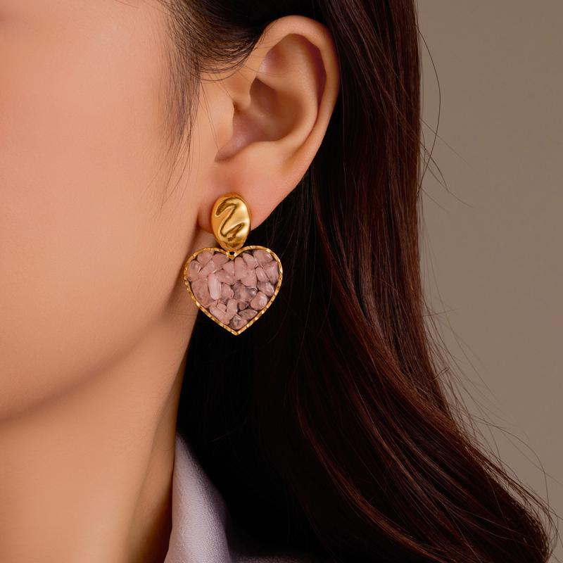 ピアス レディース 高級感 天然石 ハート チャーム ステンレス 18Kゴールド 電気メッキ加工 人気 トレ..