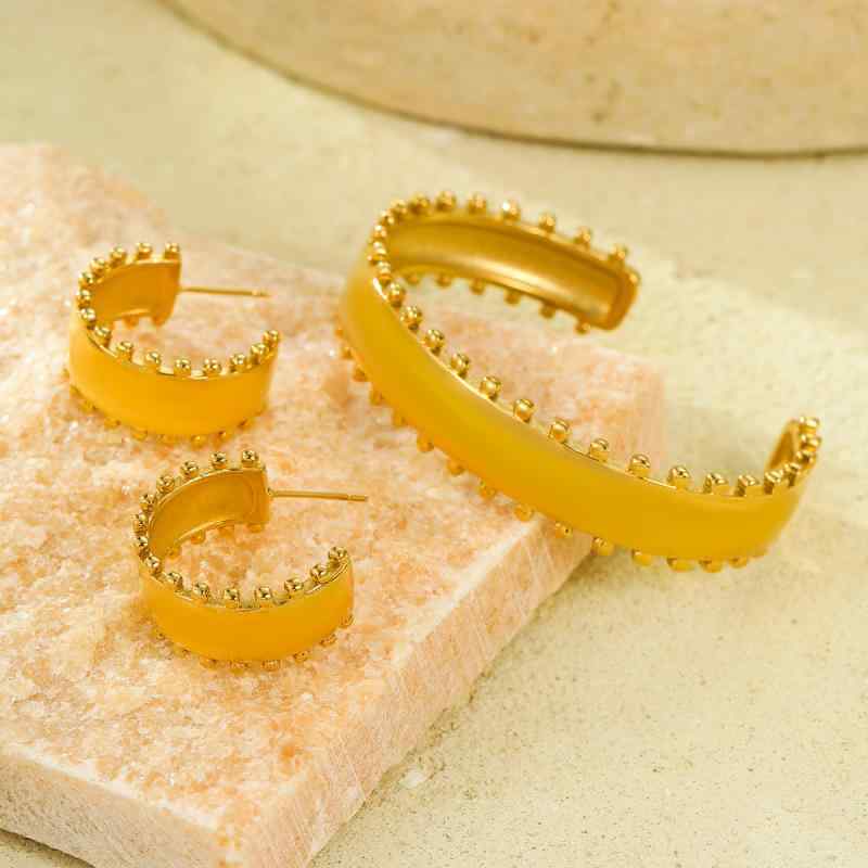 アクセサリーセット レディース 女性用 ステンレス製 C型 レース模様 18K金メッキ ゴールドカラー ブレ..