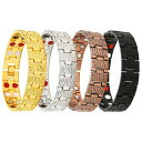 ブレスレット 男女兼用 メンズ 調節可能 磁気 ダブルマグネット 金属製 ステンレス 幾何学模様 シンプル ペア カップル 普段使い ブラック シルバー ゴールド ツートーン 古銅色