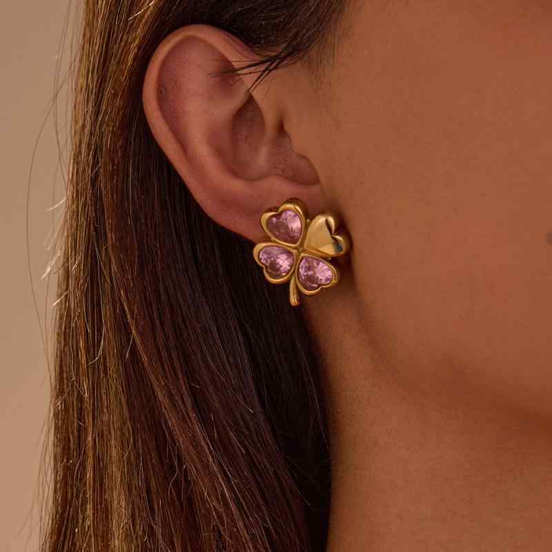 ピアス レディース 海外デザイン シンプル 高級感 ステンレス製 カラージルコニア ピンク ホワイト 四..