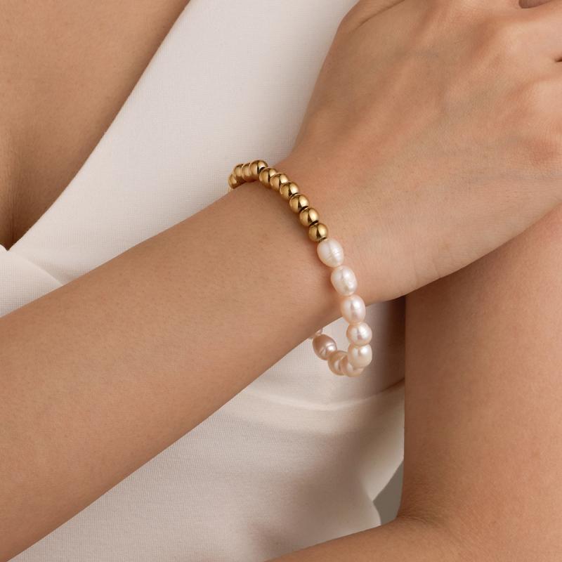ブレスレット レディース フレンチレトロ 天然淡水パール 18Kゴールド パールビーズ ステンレス製 電気..