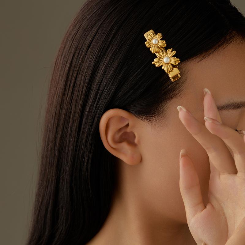 ヘアアクセサリー レディース 女性用 花びら パール ステンレス ヘアクリップ 髪留め おしゃれ 高級感 ..