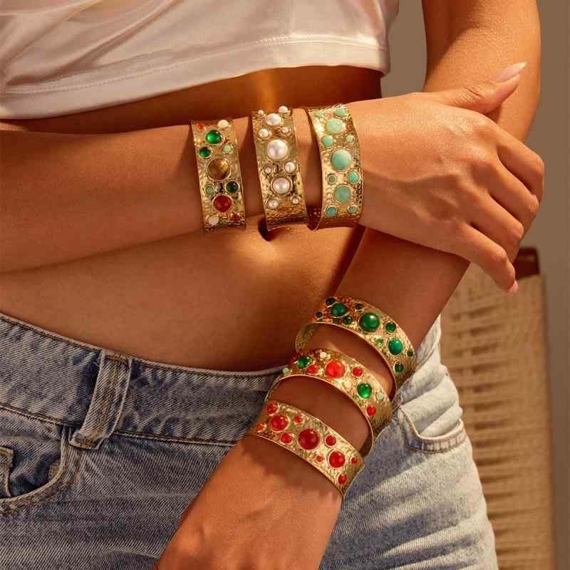 ブレスレット レディース フレンチレトロ ヴィンテージ ステンレス チタン鋼 オープンバングル 天然石 ..