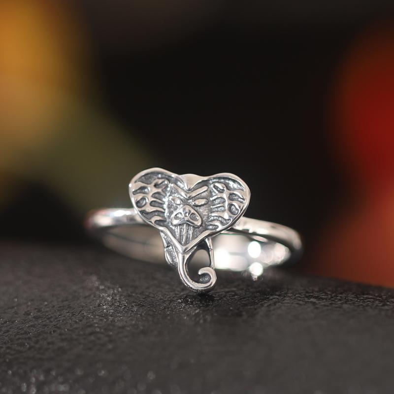 指輪 レディース S925スターリングシルバー タイシルバー 小象モチーフ アニマルリング 調節可能 フリ..